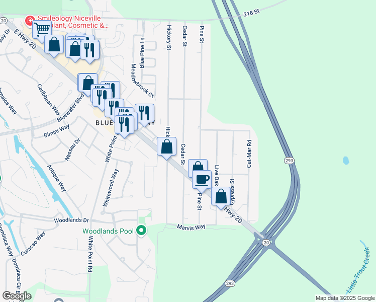 map of restaurants, bars, coffee shops, grocery stores, and more near 1477 Cedar Street in Niceville