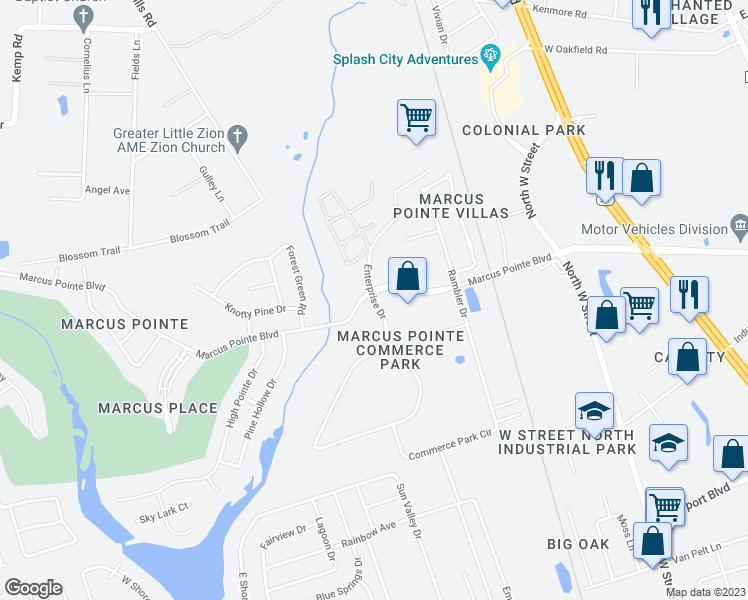 map of restaurants, bars, coffee shops, grocery stores, and more near Enterprise Drive in Escambia County