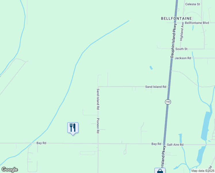 map of restaurants, bars, coffee shops, grocery stores, and more near 3552 Sand Island Road in Theodore