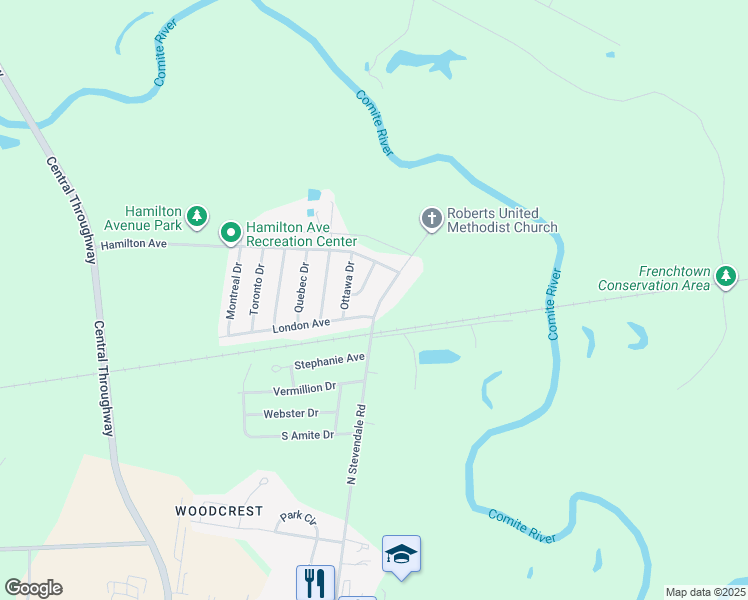 map of restaurants, bars, coffee shops, grocery stores, and more near 3043 North Stevendale Road in Baton Rouge