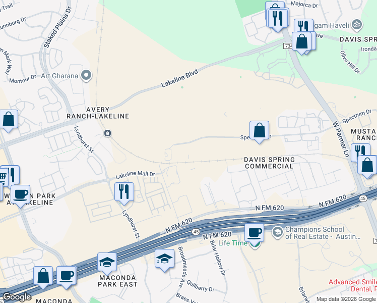 map of restaurants, bars, coffee shops, grocery stores, and more near unnamed in Austin