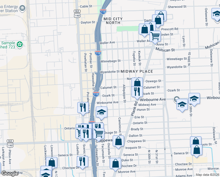map of restaurants, bars, coffee shops, grocery stores, and more near 3508 Wenonah Street in Baton Rouge