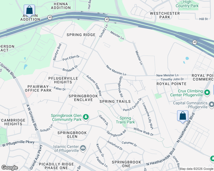 map of restaurants, bars, coffee shops, grocery stores, and more near 18500 Pencil Cactus Drive in Pflugerville