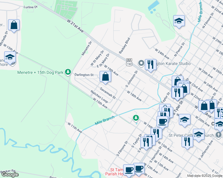 map of restaurants, bars, coffee shops, grocery stores, and more near 1324 Natchez Loop in Covington