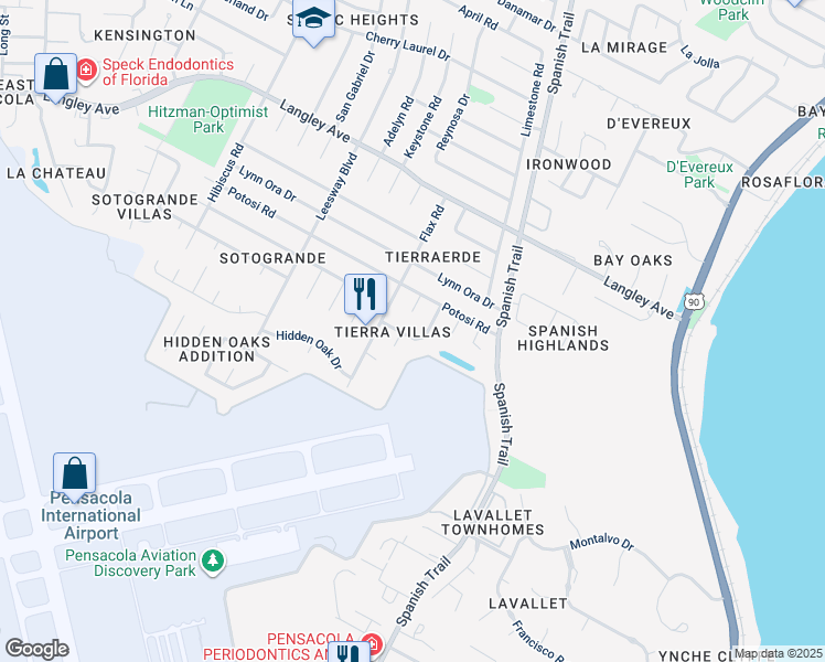 map of restaurants, bars, coffee shops, grocery stores, and more near 4070 Powrie Drive in Pensacola