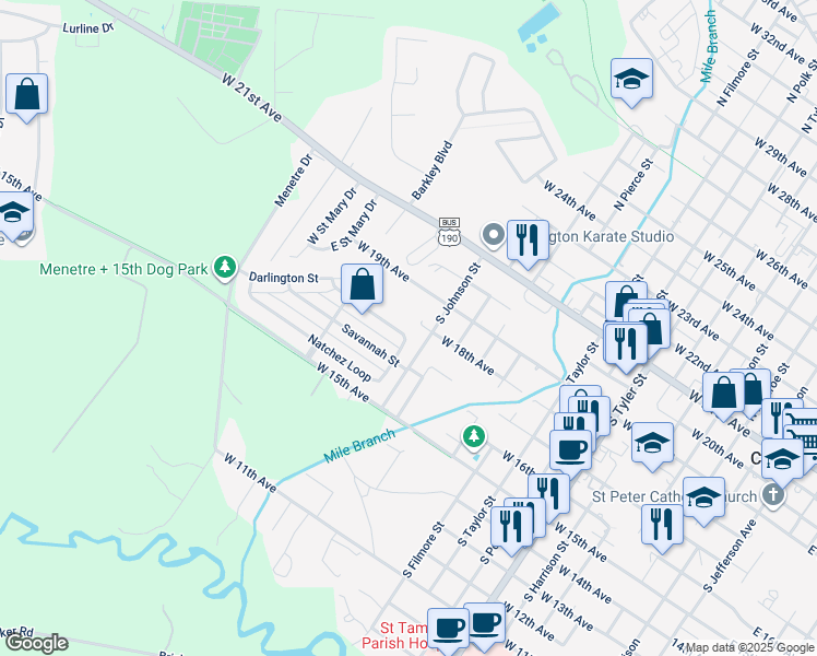 map of restaurants, bars, coffee shops, grocery stores, and more near 1341 Natchez Loop in Covington
