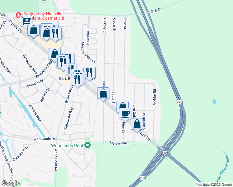 map of restaurants, bars, coffee shops, grocery stores, and more near 1477 Cedar Street in Niceville