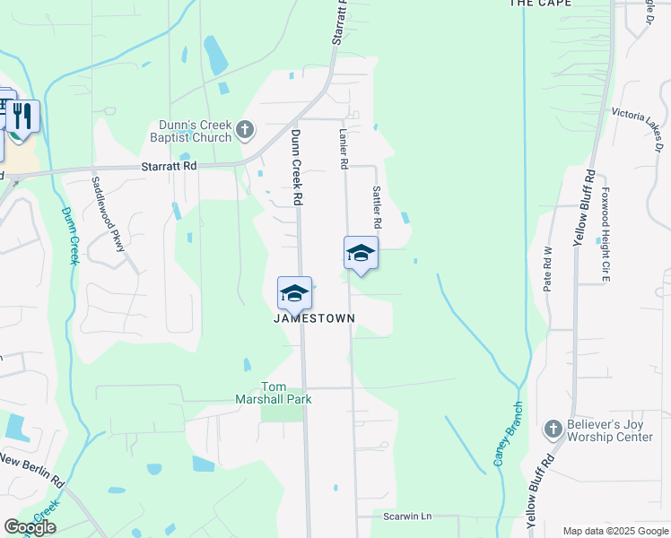 map of restaurants, bars, coffee shops, grocery stores, and more near 13428 Lanier Road in Jacksonville