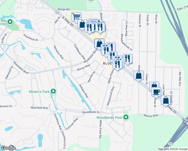 map of restaurants, bars, coffee shops, grocery stores, and more near 542 Nassau Dr in Niceville