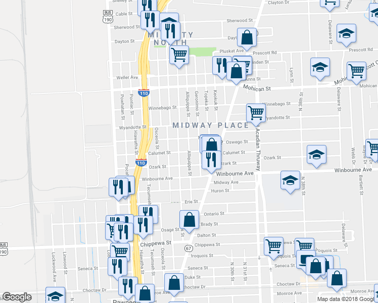 map of restaurants, bars, coffee shops, grocery stores, and more near 3501 Alliquippa Street in Baton Rouge