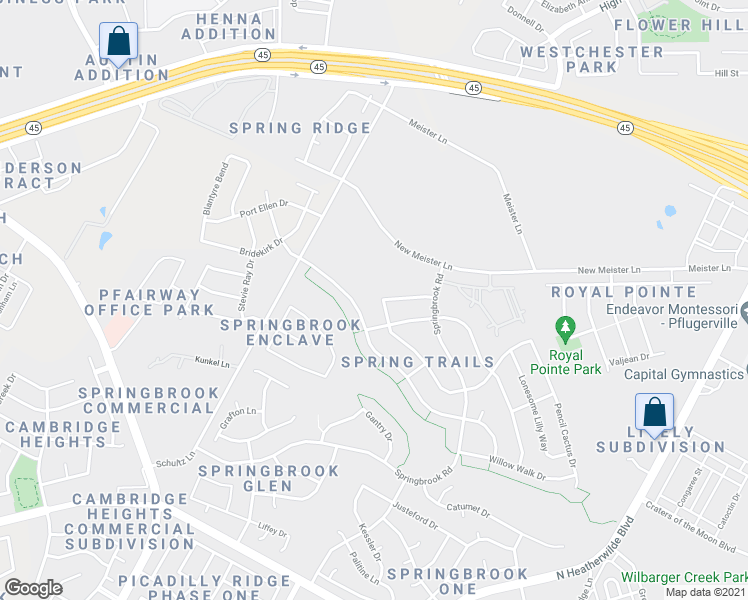 map of restaurants, bars, coffee shops, grocery stores, and more near 18500 Pencil Cactus Drive in Pflugerville