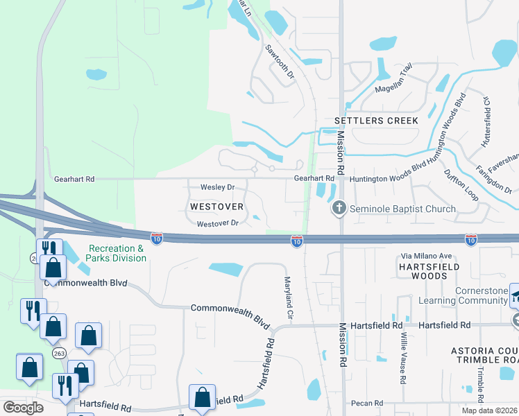map of restaurants, bars, coffee shops, grocery stores, and more near 4433 Wesley Drive in Tallahassee