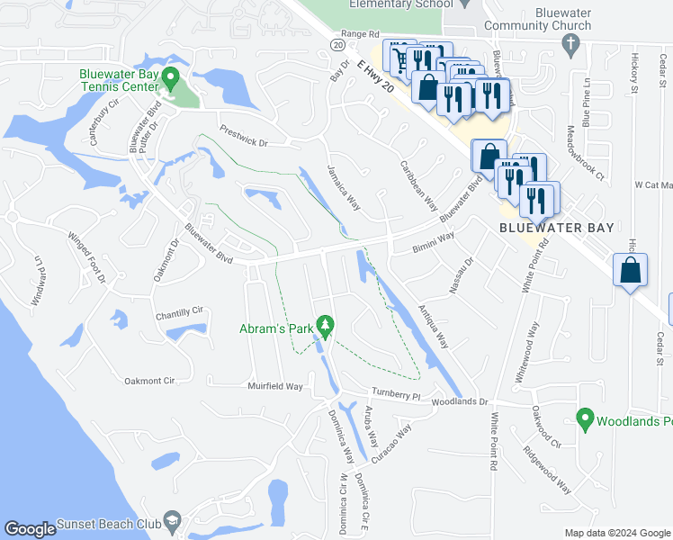map of restaurants, bars, coffee shops, grocery stores, and more near 707 Turnberry Cove North in Niceville