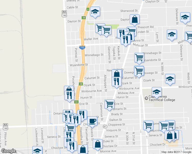 map of restaurants, bars, coffee shops, grocery stores, and more near 3508 Wenonah Street in Baton Rouge
