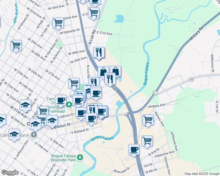 map of restaurants, bars, coffee shops, grocery stores, and more near 300 Covington Centre in Covington