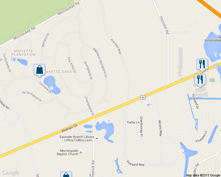 map of restaurants, bars, coffee shops, grocery stores, and more near 2213 Napoleon Bonaparte Drive in Tallahassee