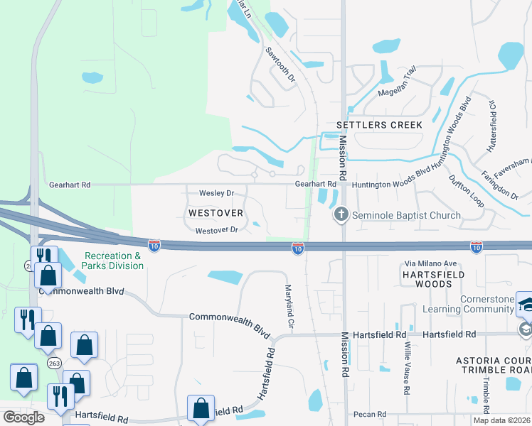 map of restaurants, bars, coffee shops, grocery stores, and more near 4433 Wesley Drive in Tallahassee