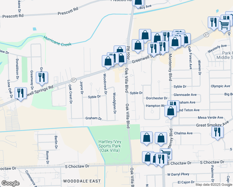 map of restaurants, bars, coffee shops, grocery stores, and more near 3210 Woodglynn Drive in Baton Rouge