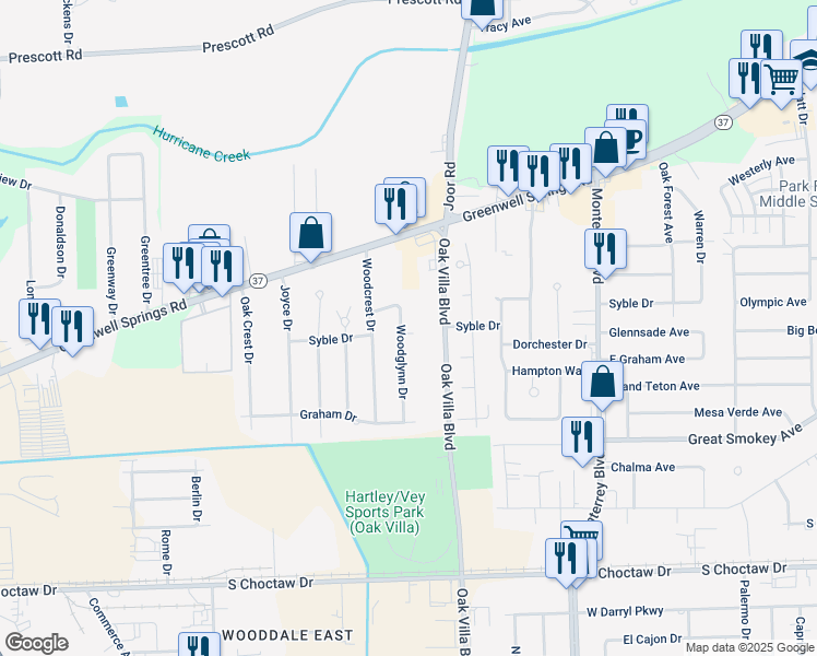 map of restaurants, bars, coffee shops, grocery stores, and more near 3210 Woodglynn Drive in Baton Rouge