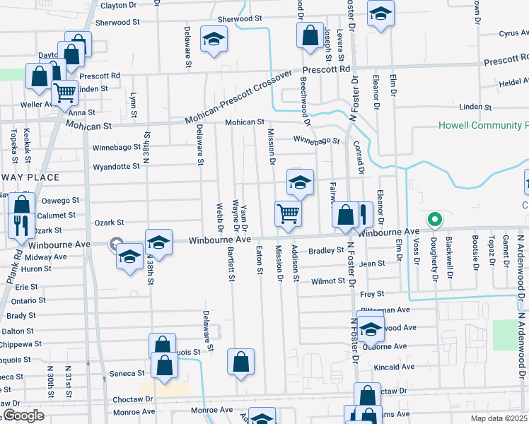 map of restaurants, bars, coffee shops, grocery stores, and more near 3444 Eaton Street in Baton Rouge