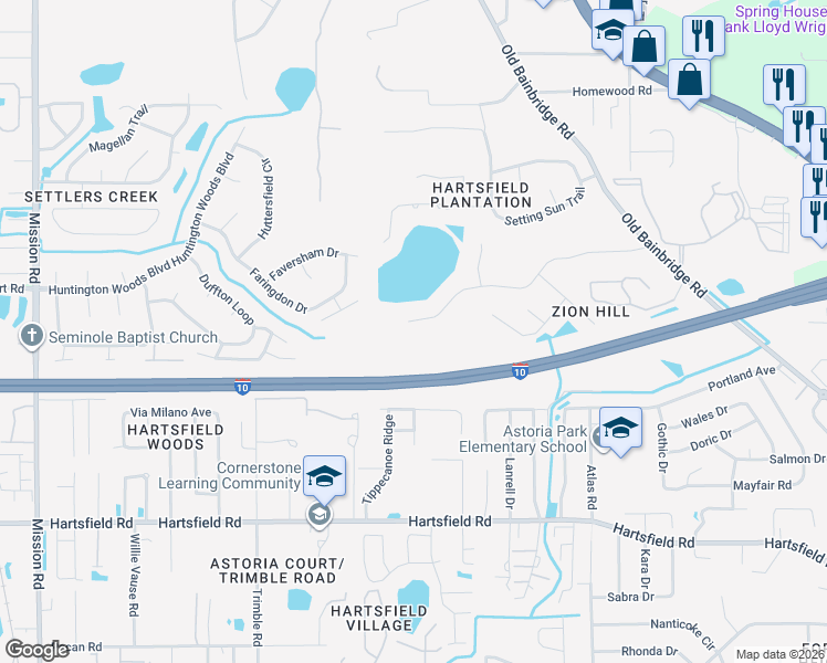 map of restaurants, bars, coffee shops, grocery stores, and more near 1771 San Damian Road in Tallahassee