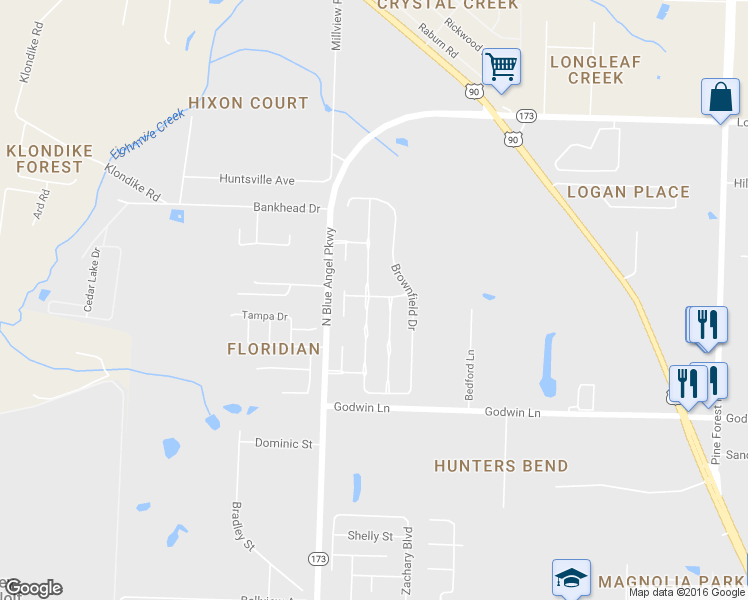 map of restaurants, bars, coffee shops, grocery stores, and more near 3059 Flintlock Drive in Pensacola