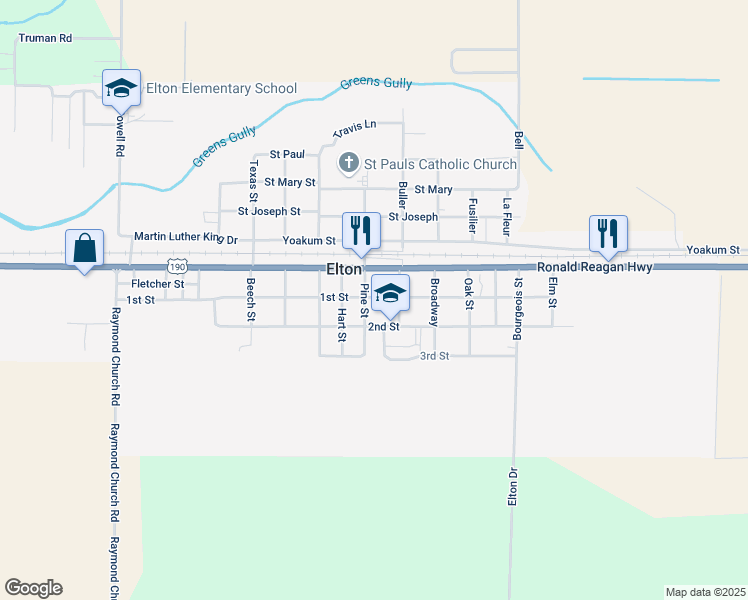map of restaurants, bars, coffee shops, grocery stores, and more near 901-999 1st Street in Elton