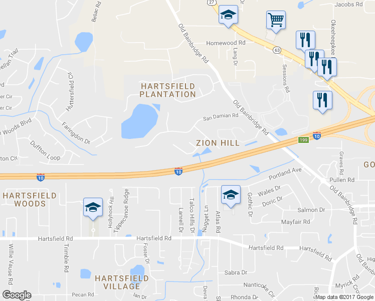 map of restaurants, bars, coffee shops, grocery stores, and more near 1720 Summer Meadow Pl in Tallahassee