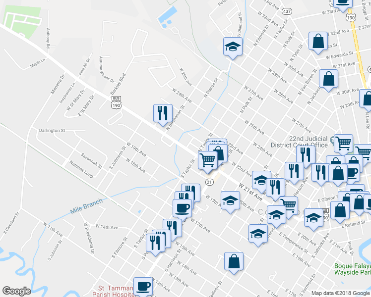 map of restaurants, bars, coffee shops, grocery stores, and more near 1001 U.S. 190 Business in Covington