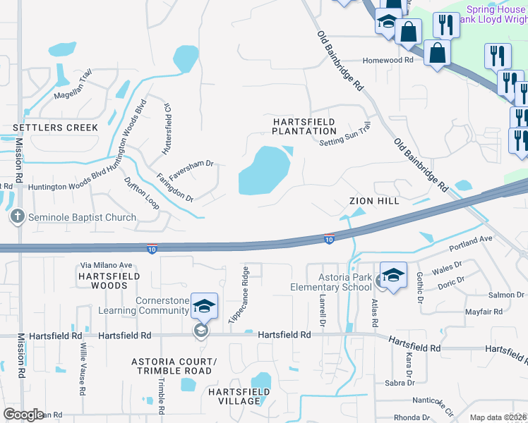 map of restaurants, bars, coffee shops, grocery stores, and more near 1771 San Damian Road in Tallahassee