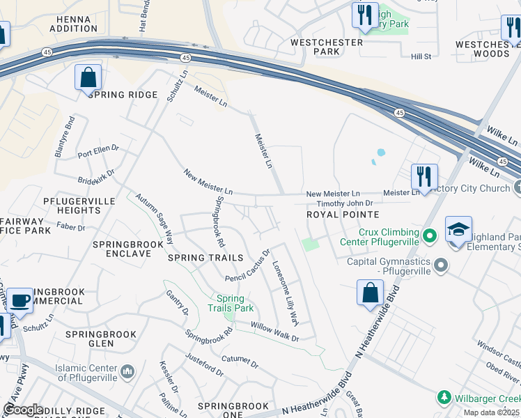 map of restaurants, bars, coffee shops, grocery stores, and more near 828 New Meister in Pflugerville