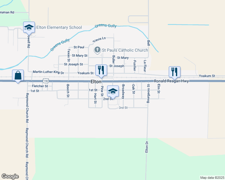 map of restaurants, bars, coffee shops, grocery stores, and more near 901 1st Street in Elton