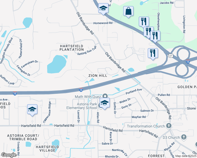 map of restaurants, bars, coffee shops, grocery stores, and more near 2700 Summer Meadow Drive in Tallahassee