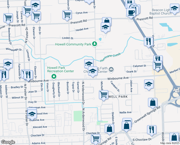 map of restaurants, bars, coffee shops, grocery stores, and more near 6125 Winbourne Avenue in Baton Rouge