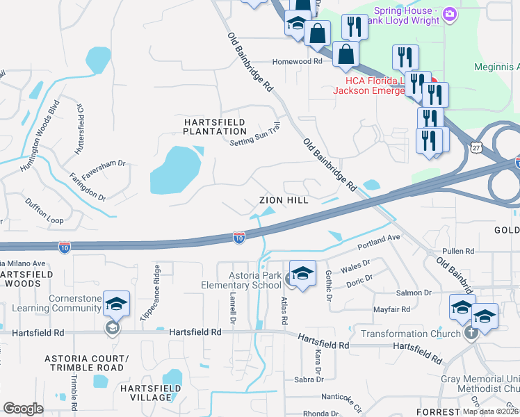 map of restaurants, bars, coffee shops, grocery stores, and more near 1675 Summer Meadow Place in Tallahassee