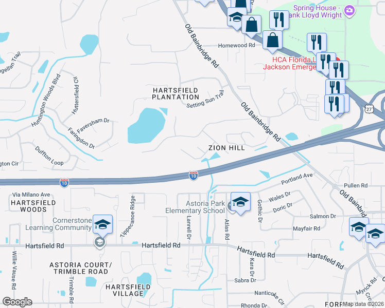 map of restaurants, bars, coffee shops, grocery stores, and more near 1720 Summer Meadow Place in Tallahassee