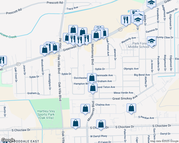 map of restaurants, bars, coffee shops, grocery stores, and more near 9435 Dorchester Drive in Baton Rouge