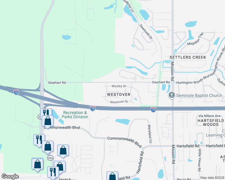 map of restaurants, bars, coffee shops, grocery stores, and more near 4528 Eltham Park in Tallahassee