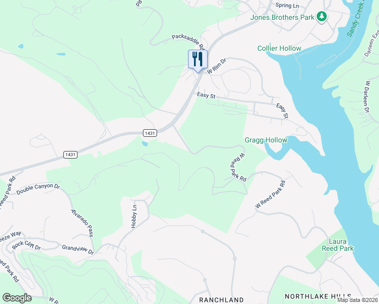 map of restaurants, bars, coffee shops, grocery stores, and more near 17234 West Reed Park Road in Leander