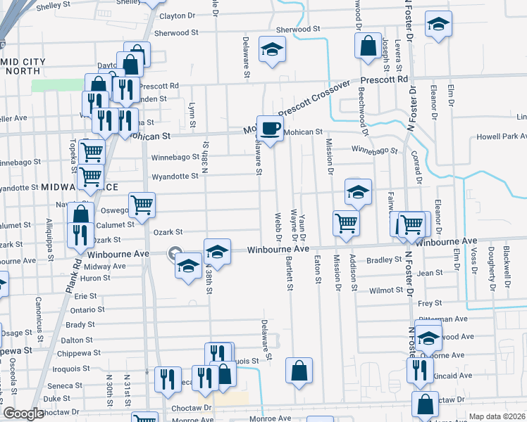 map of restaurants, bars, coffee shops, grocery stores, and more near 3411 Webb Drive in Baton Rouge