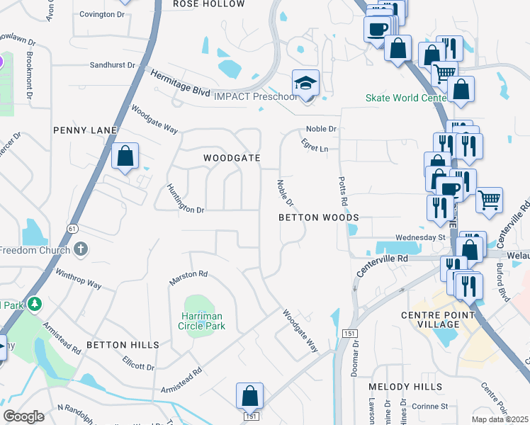 map of restaurants, bars, coffee shops, grocery stores, and more near 1600 Woodgate Way in Tallahassee