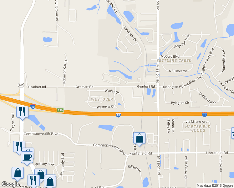 map of restaurants, bars, coffee shops, grocery stores, and more near 4457 Wesley Drive in Tallahassee