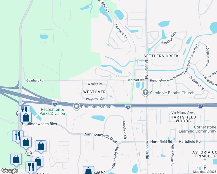 map of restaurants, bars, coffee shops, grocery stores, and more near 4457 Wesley Drive in Tallahassee