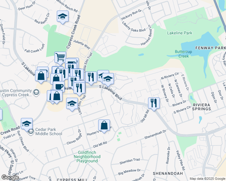 map of restaurants, bars, coffee shops, grocery stores, and more near 2006 South Lakeline Boulevard in Cedar Park
