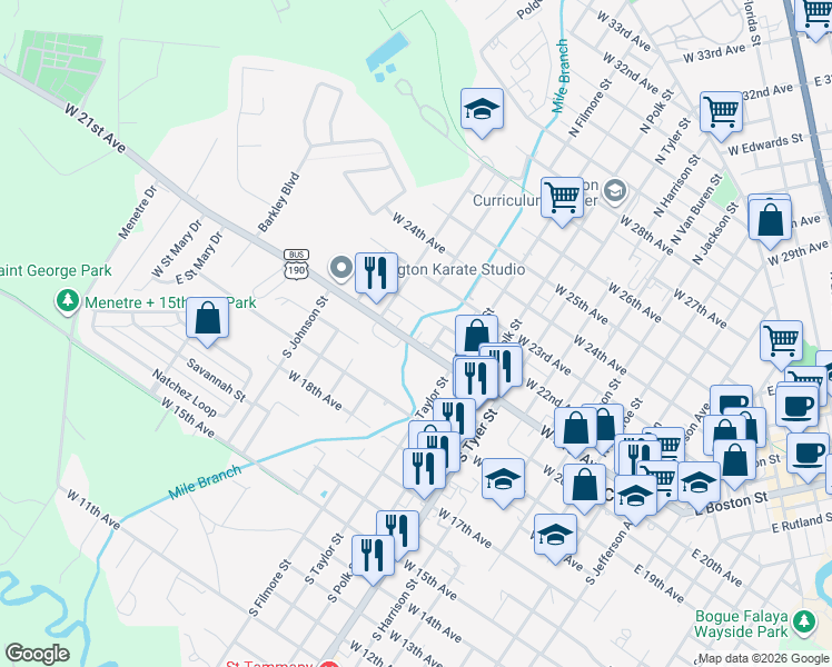 map of restaurants, bars, coffee shops, grocery stores, and more near 1018 West 22nd Avenue in Covington