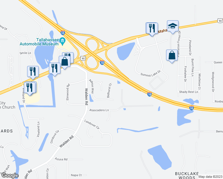 map of restaurants, bars, coffee shops, grocery stores, and more near 3037 Bidhurst Court in Tallahassee