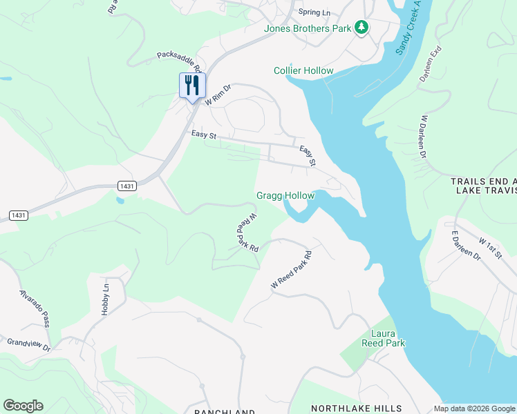 map of restaurants, bars, coffee shops, grocery stores, and more near 17300 West Reed Park Road in Buda