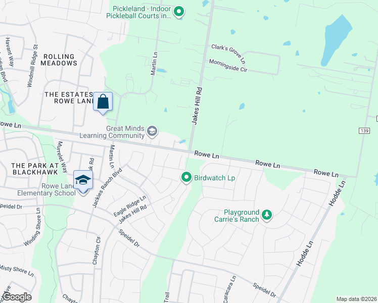 map of restaurants, bars, coffee shops, grocery stores, and more near 3502 Rowe Lane in Pflugerville