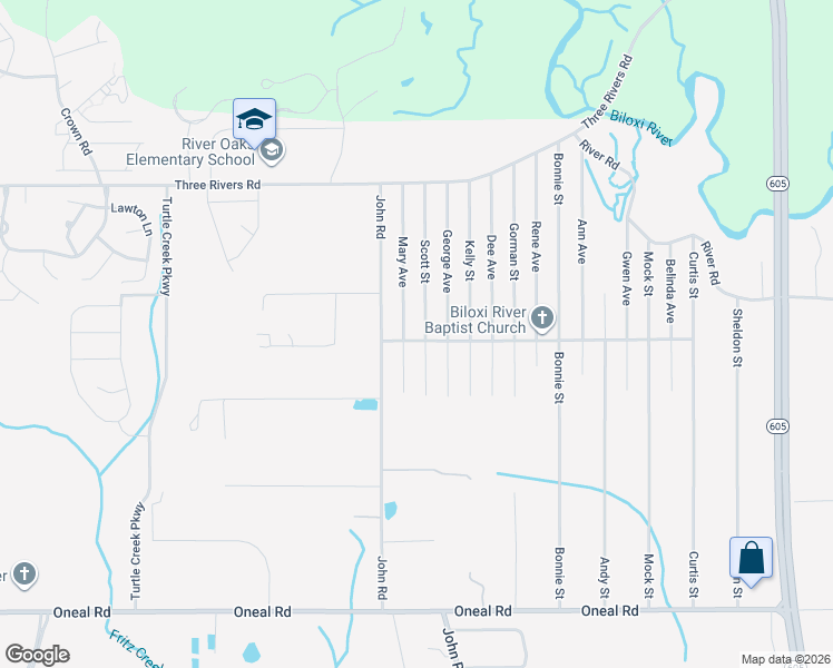 map of restaurants, bars, coffee shops, grocery stores, and more near 12046 Lorraine Road in Biloxi