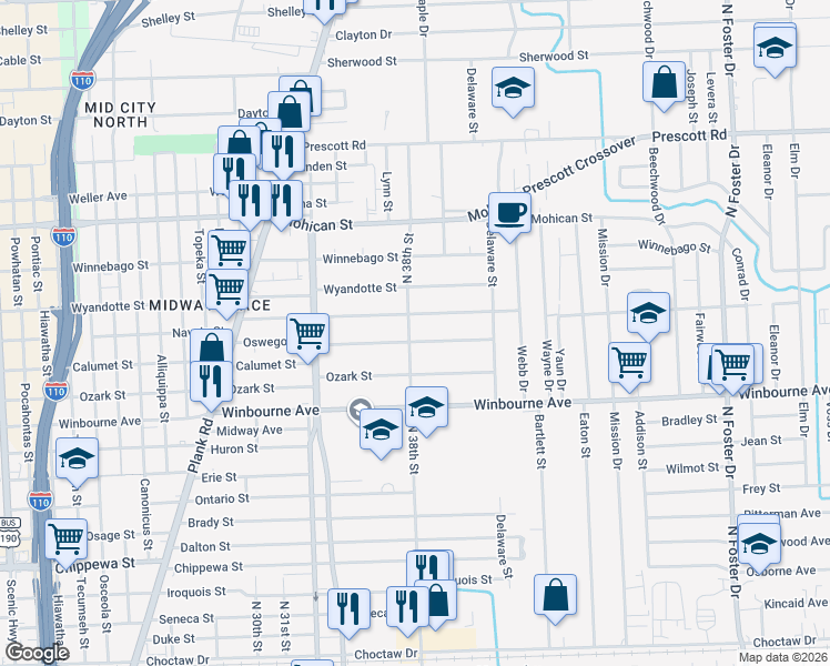 map of restaurants, bars, coffee shops, grocery stores, and more near 3760 Charles Street in Baton Rouge
